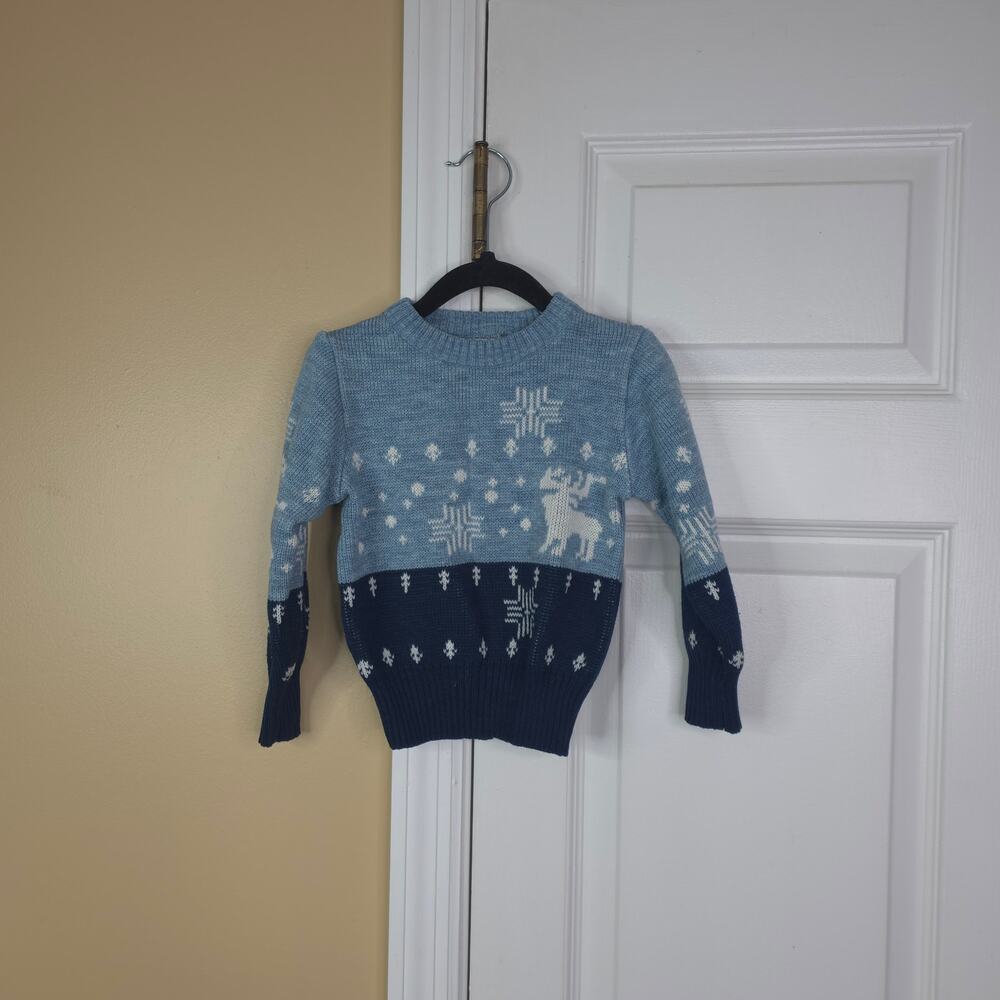 Vintages 1980s Just4Kids Pull Over Nordic Winter Crewneck Sweater in Blue Size 4